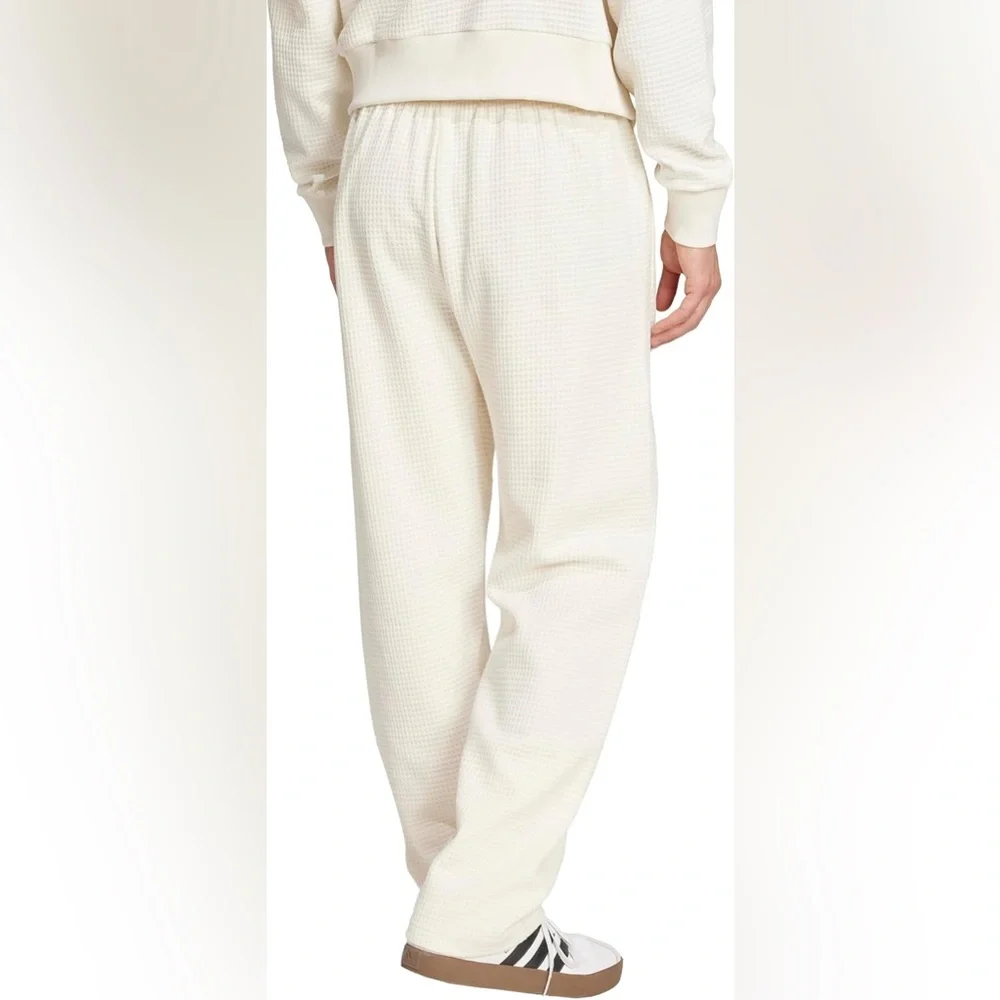 Adidas Men's ALL SZN Waffle Knit Sweatpants Off White Loose Fit Open Hem L New - Picture 2 of 8